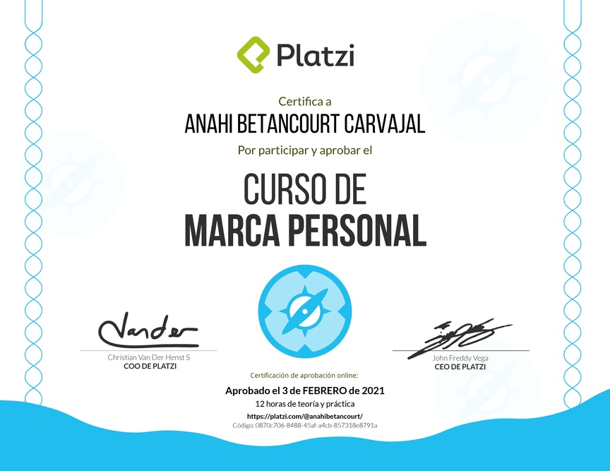 Diploma del Curso Gratis de Marca Personal 2018