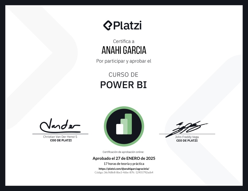 Diploma del Curso de Power BI