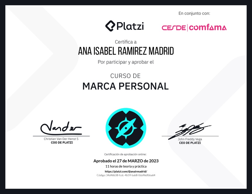 Diploma del Curso Gratis de Marca Personal