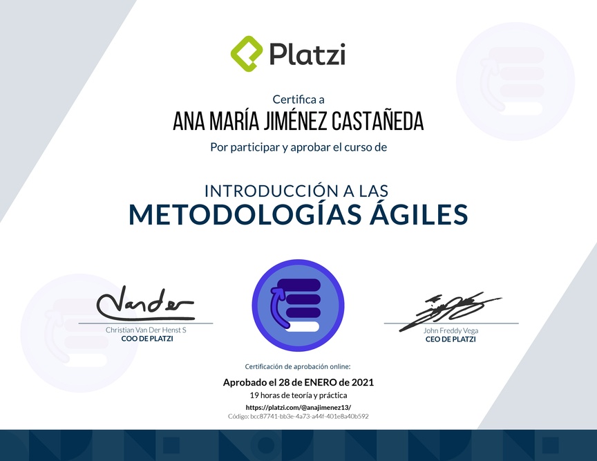 Diploma de Introducción a las Metodologías Ágiles 2017