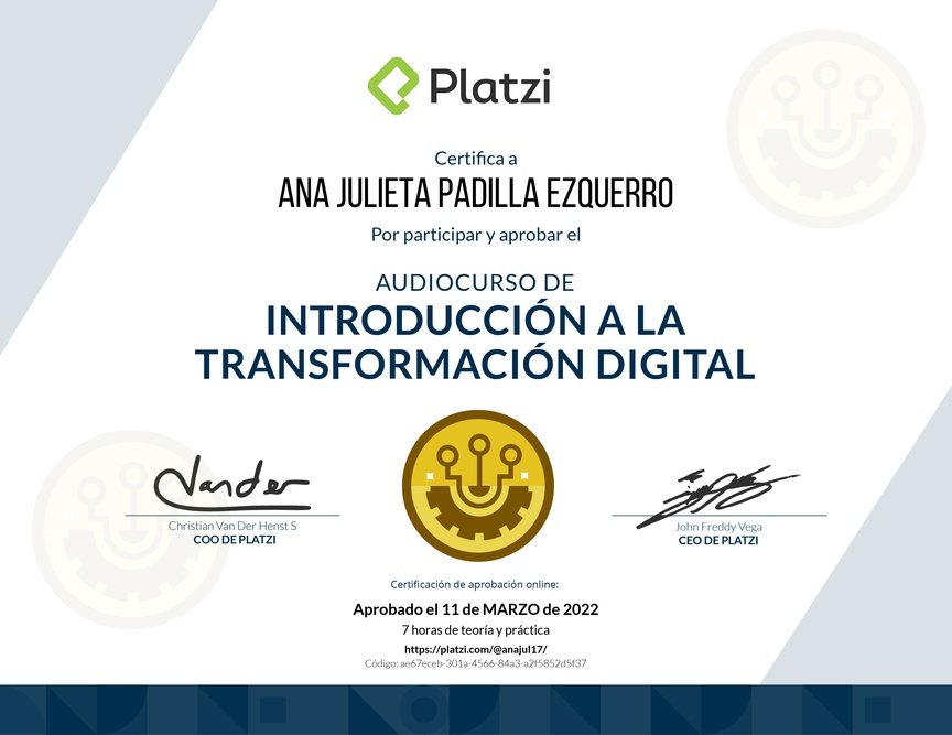 Diploma de Audiocurso de Transformacion Digital Inicial para Comprender, Identificar y Hacer Crecer tu Empresa