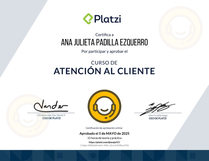 Diploma del Curso de Atención al Cliente
