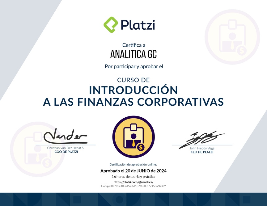 Diploma del Curso de Introducción a las Finanzas Corporativas
