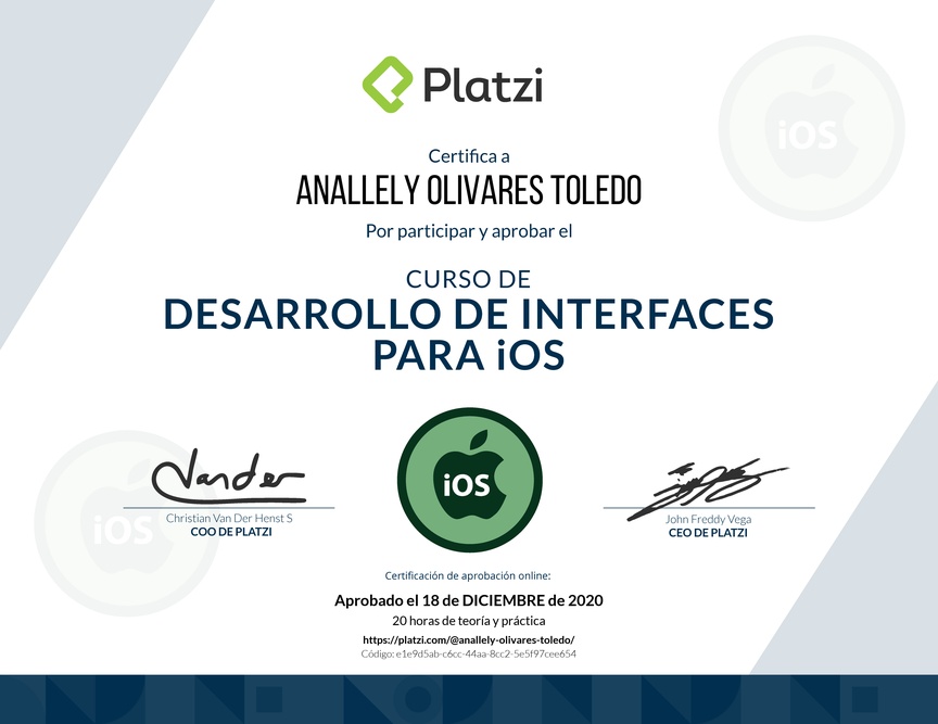 Diploma del Curso de Desarrollo de Interfaces con iOS
