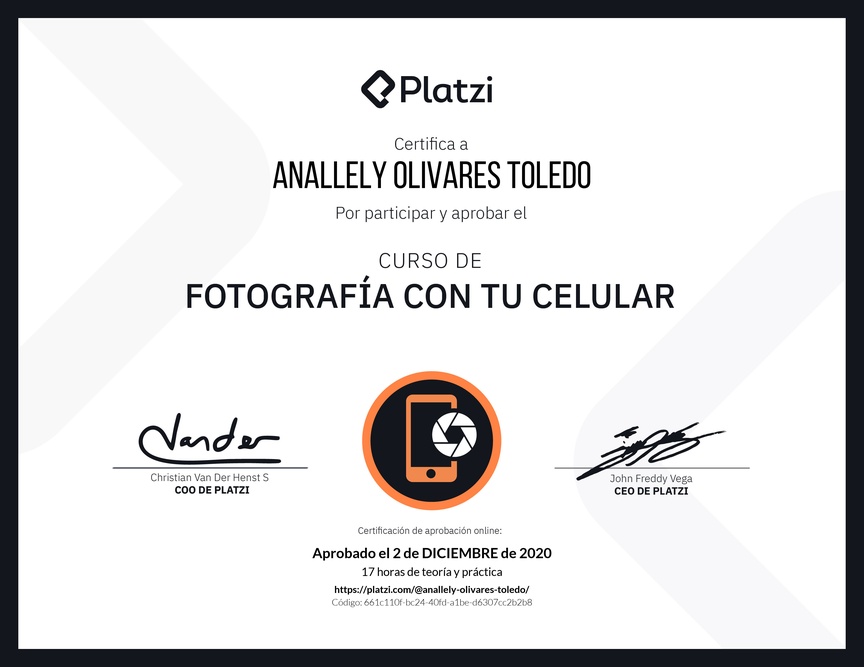 Diploma del Curso de Fotografía con tu Celular