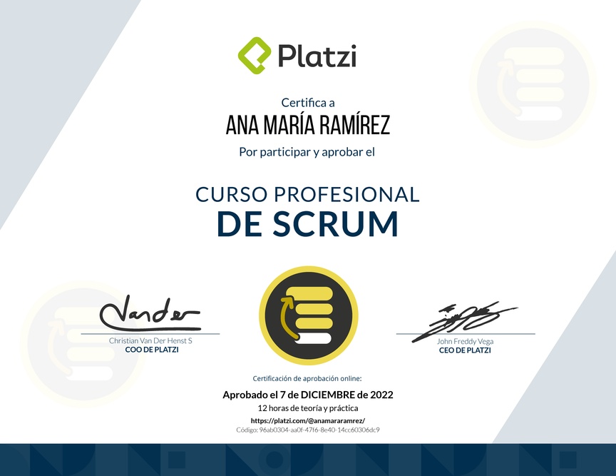 Diploma del Curso Profesional de Scrum