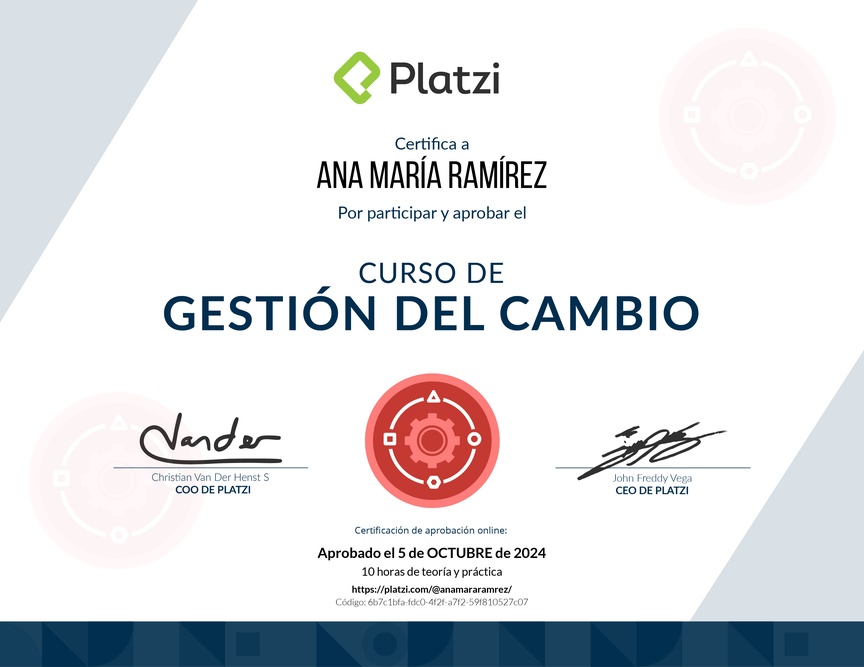 Diploma del Curso de Gestión del Cambio para Empresas