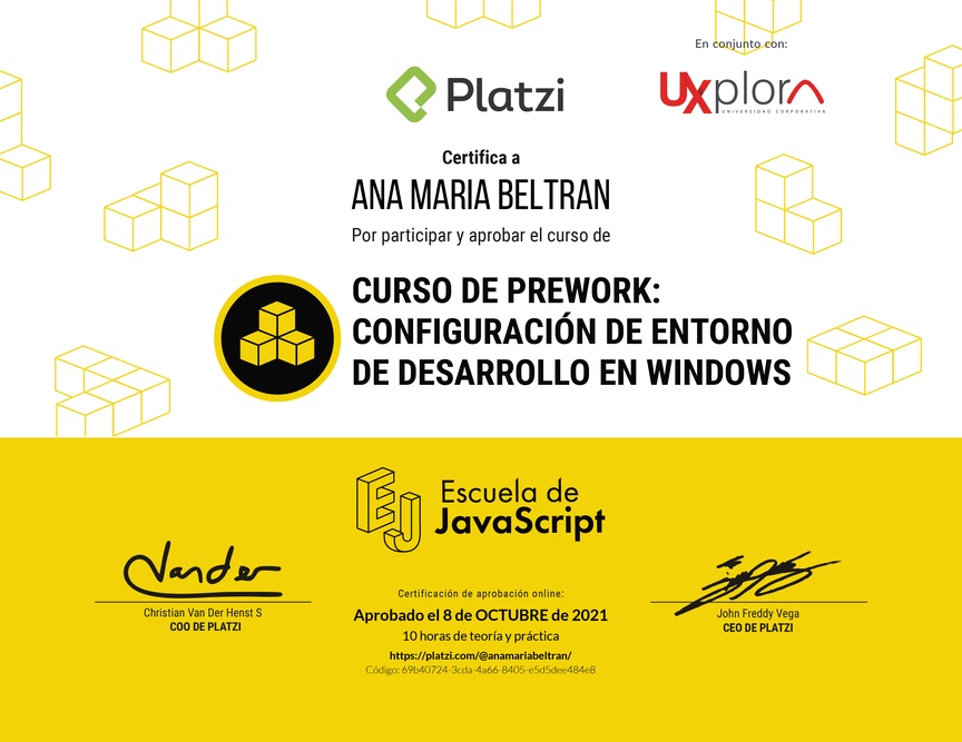 Diploma del Curso de Prework: Configuración de Entorno de Desarrollo en Windows