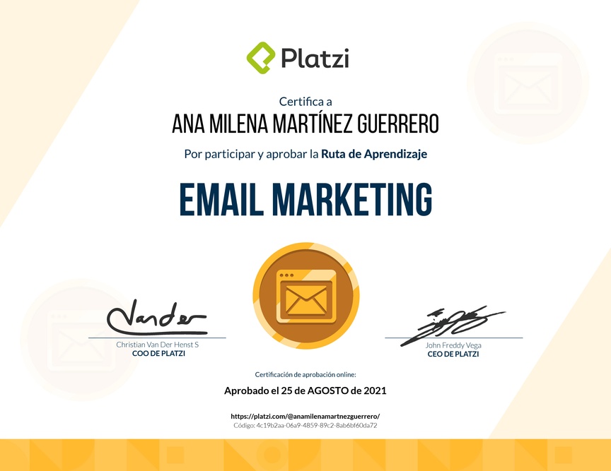 Diploma de la Ruta de Aprendizaje de Email Marketing