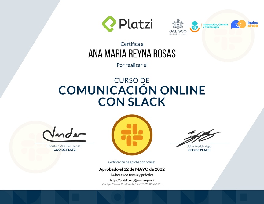 Diploma del Curso de Slack para Mejorar tu Comunicación Online