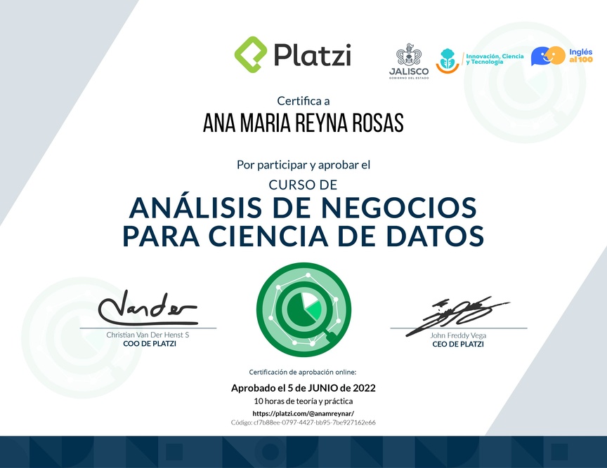 Diploma del Curso de Análisis de Negocios para Ciencia de Datos