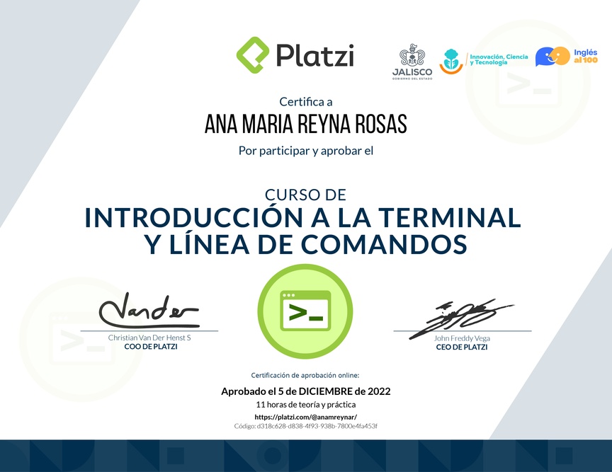 Diploma del Curso de Introducción a la Terminal y Línea de Comandos