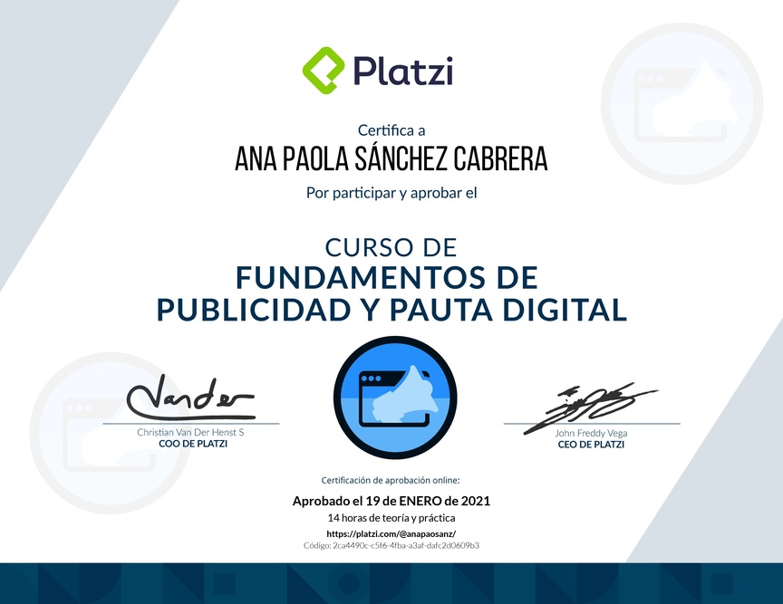 Diploma del Curso de Fundamentos de Publicidad y Pauta Digital