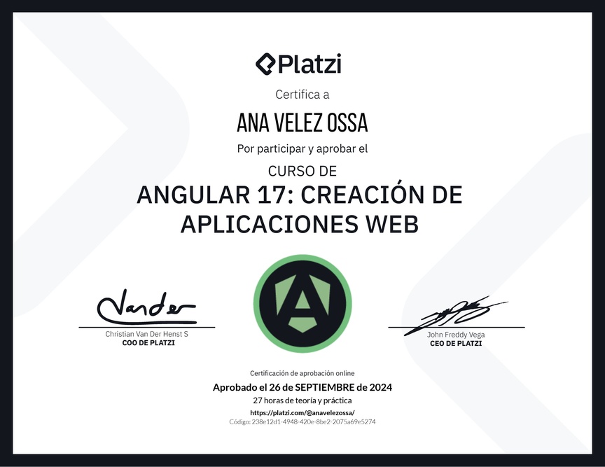 Diploma del Curso de Angular: Creación de Aplicaciones Web