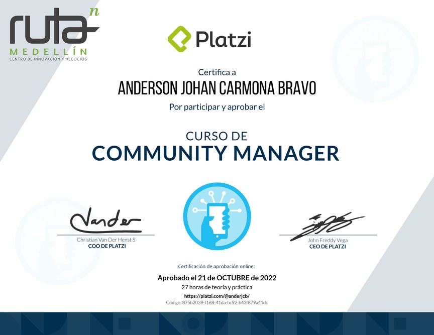 Diploma del Curso de Community Manager (2018)