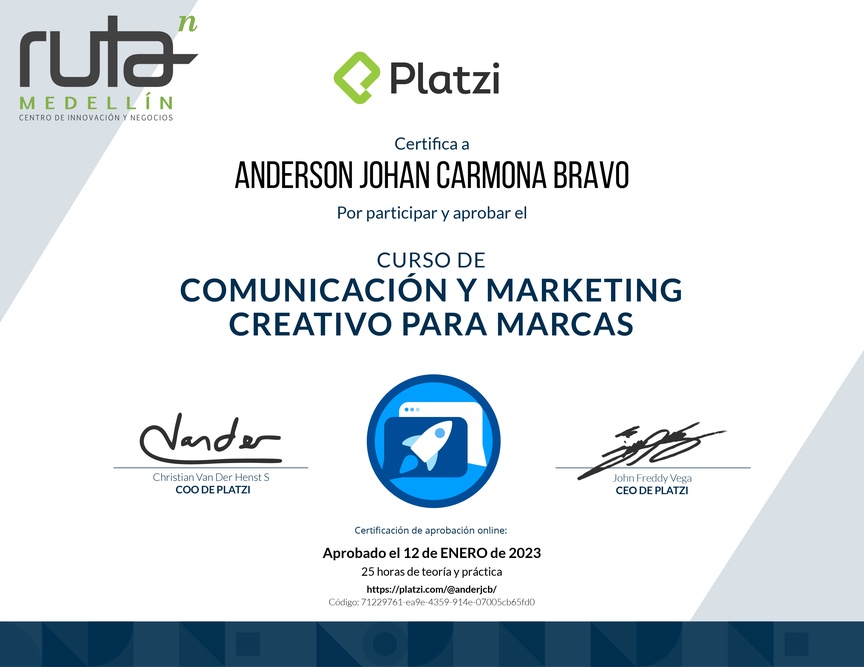 Diploma del Curso de Desarrollo de Estrategias Creativas de Comunicación para Marcas