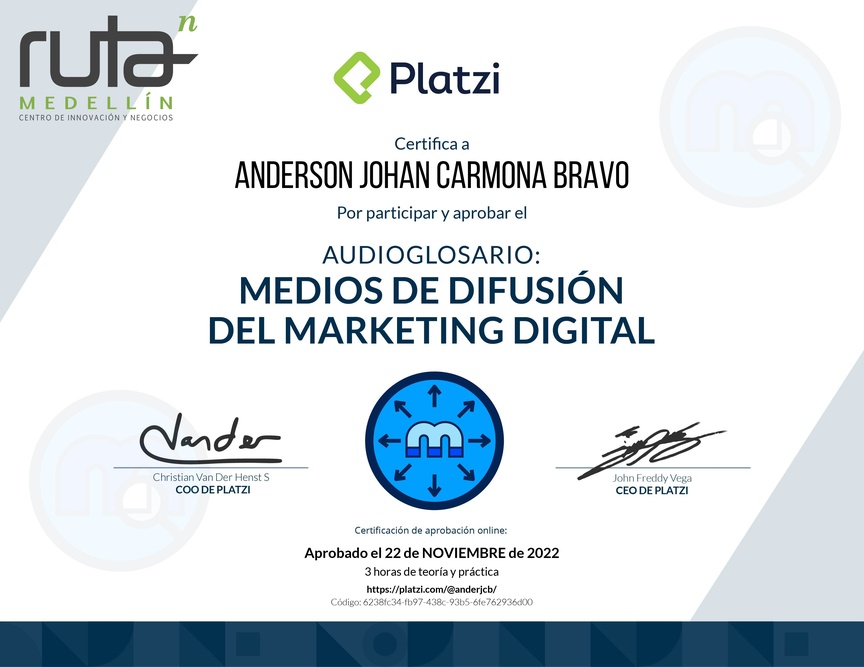 Diploma de Audioglosario: Canales de Difusión de Marketing Digital