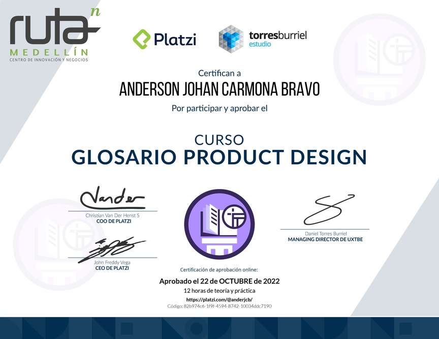Diploma del Curso de Glosario en Product Design