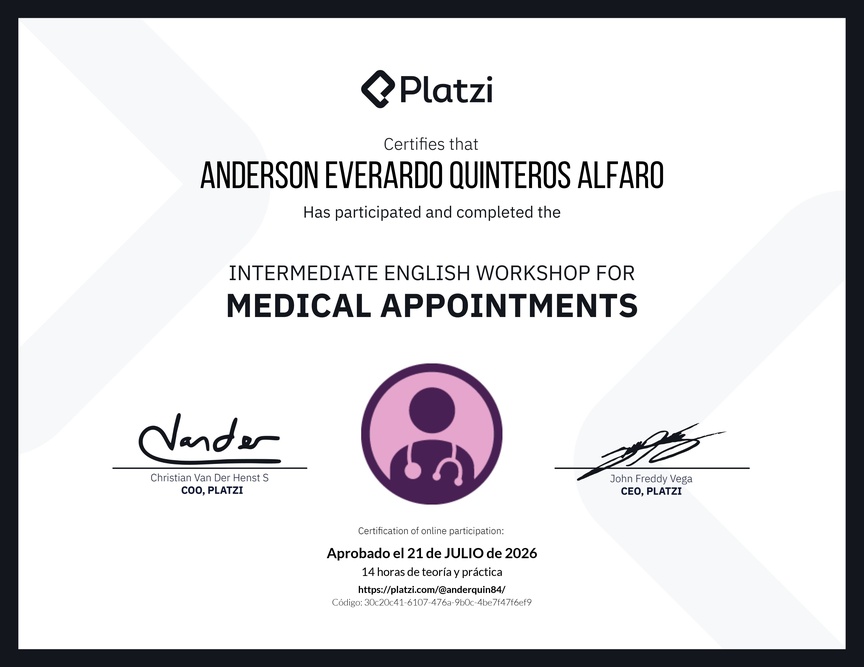 Diploma del Curso de Inglés Práctico para Consultas Médicas
