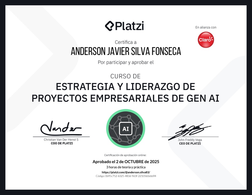 Diploma del Curso de Estrategia y Liderazgo de Proyectos Empresariales de Gen AI