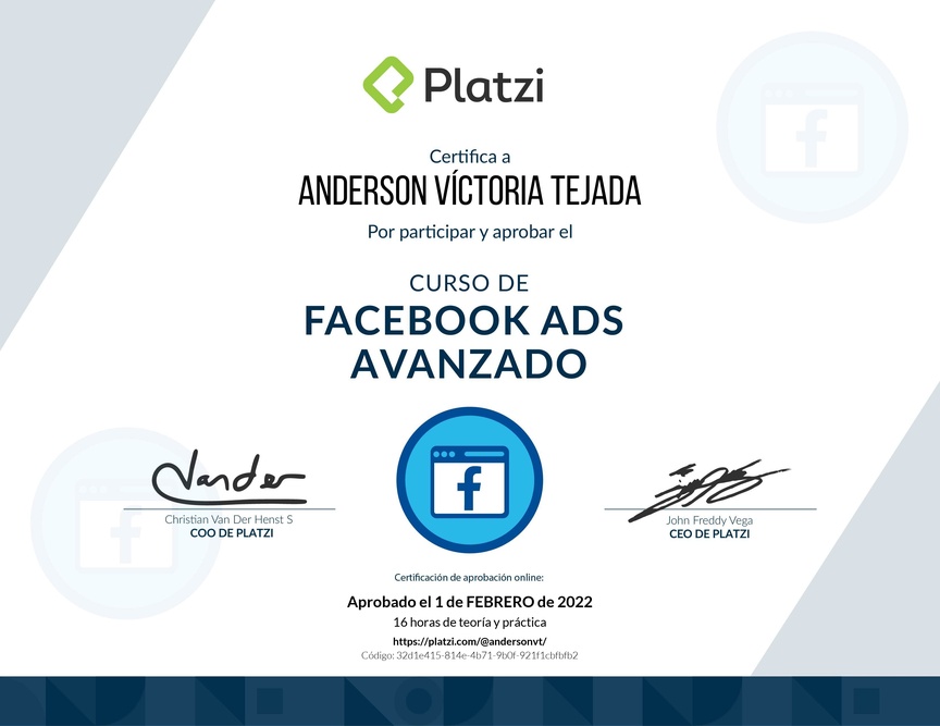 Diploma del Curso de Facebook Ads Avanzado