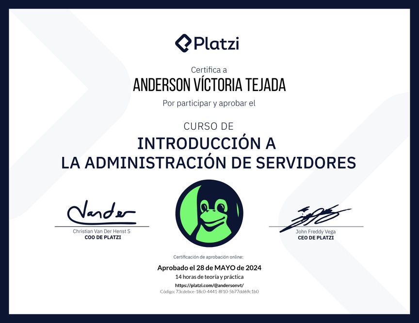 Diploma del Curso de Introducción a la Administración de Servidores Linux
