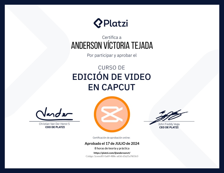 Diploma del Curso de Edición de Video con Capcut