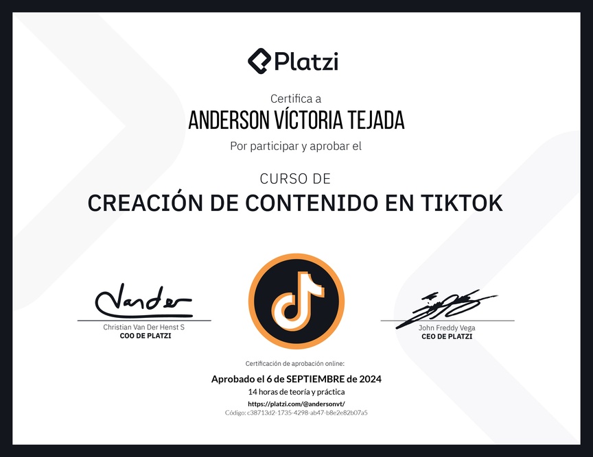 Diploma del Curso de Estrategia de Contenido de TikTok
