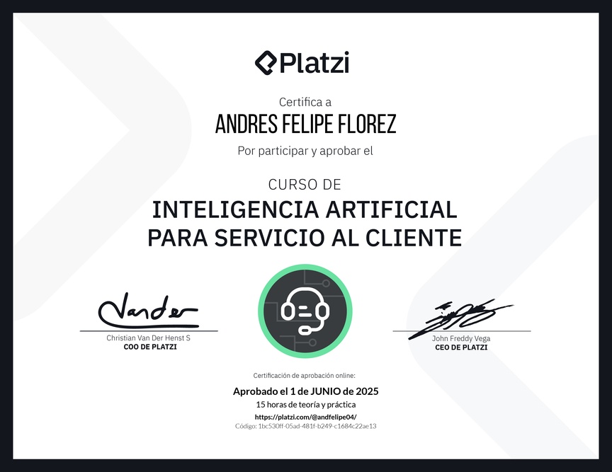 Diploma del Curso de Inteligencia Artificial para Servicio al Cliente