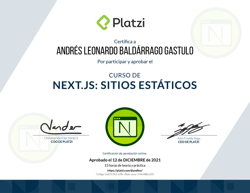 Diploma del Curso de Next.js: Sitios Estáticos y Jamstack