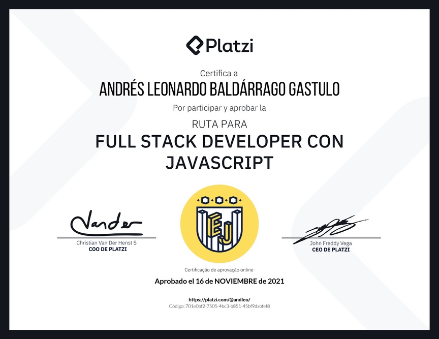 Diploma de la Ruta de Aprendizaje de Full Stack Developer con JavaScript