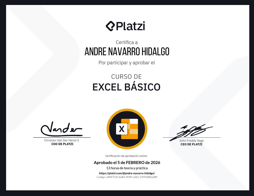 Diploma del Curso de Excel Básico