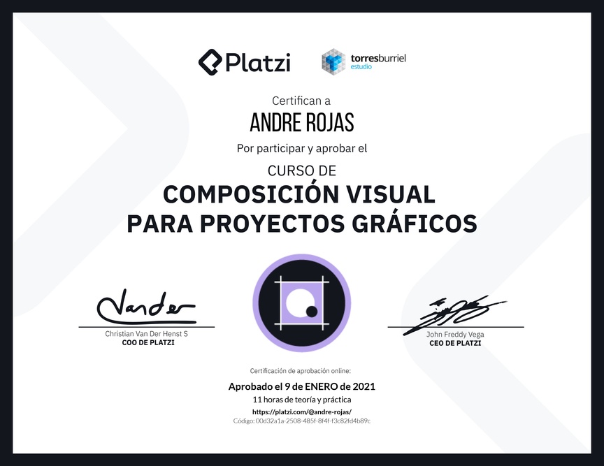 Diploma del Curso de Composición Visual para Proyectos Gráficos