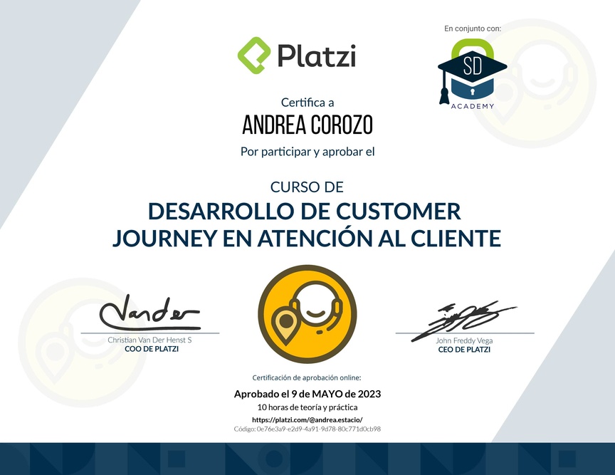 Diploma del Curso de Desarrollo de Customer Journey en Atención al Cliente