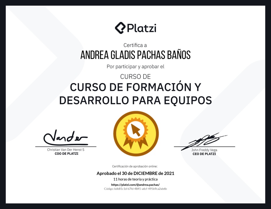 Diploma del Curso de Formación y Desarrollo para Equipos