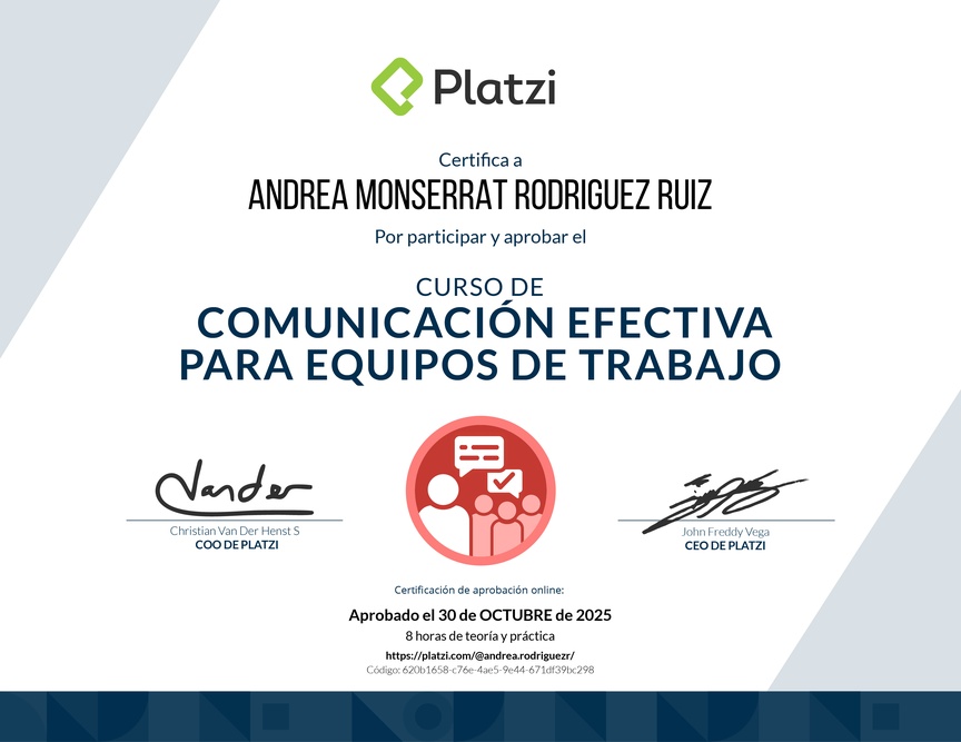 Diploma del Curso de Comunicación Efectiva para Equipos de Trabajo