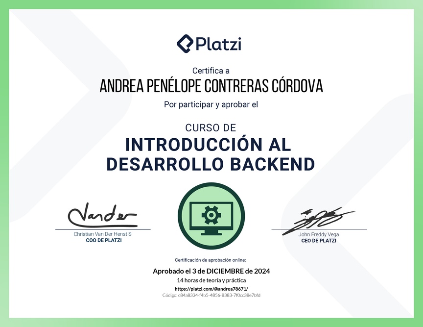 Diploma del Curso de Introducción al Desarrollo Backend
