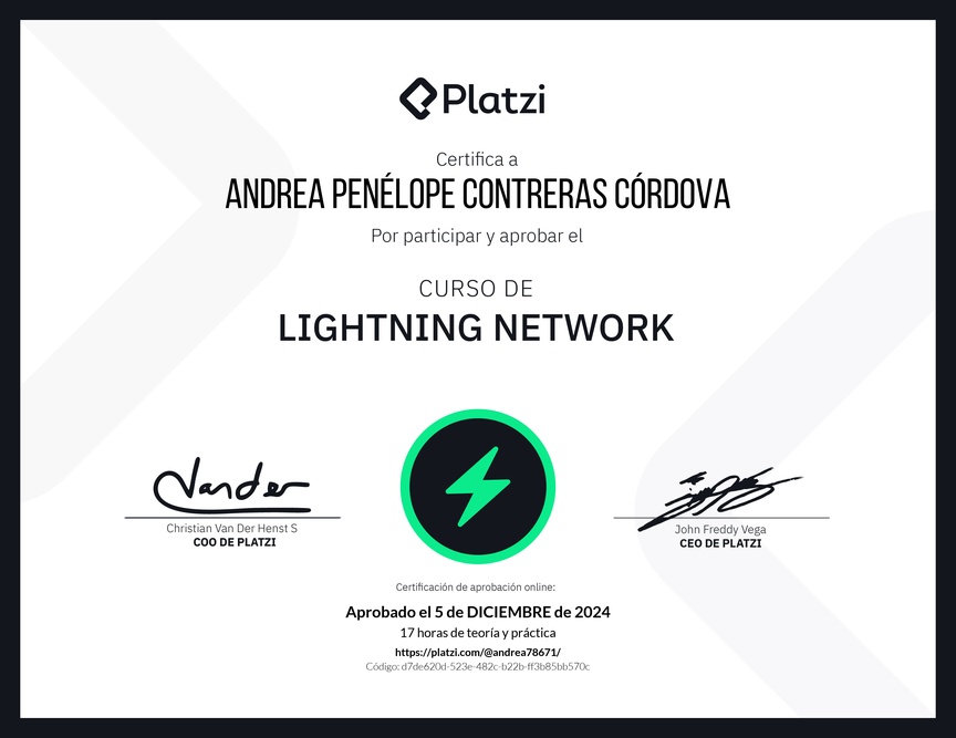 Diploma del Curso de Lightning Network
