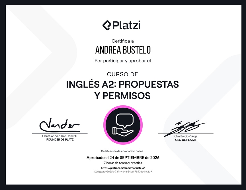 Diploma del Curso de Inglés Básico A2: Propuestas y Permisos