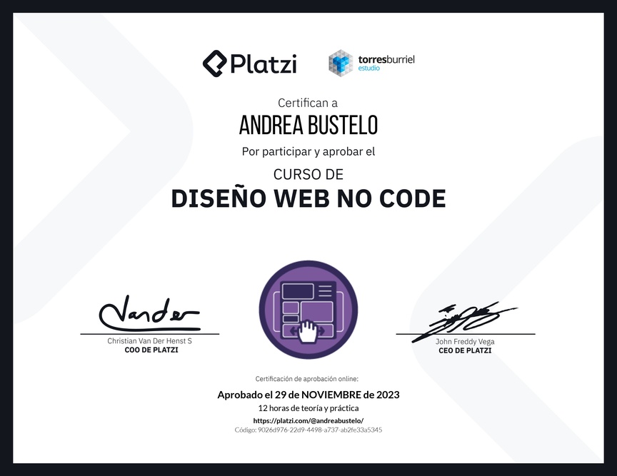 Diploma del Curso de Diseño Web No Code