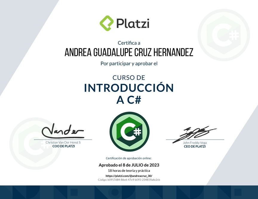 Diploma del Curso de Introducción a C# con .NET 3.1