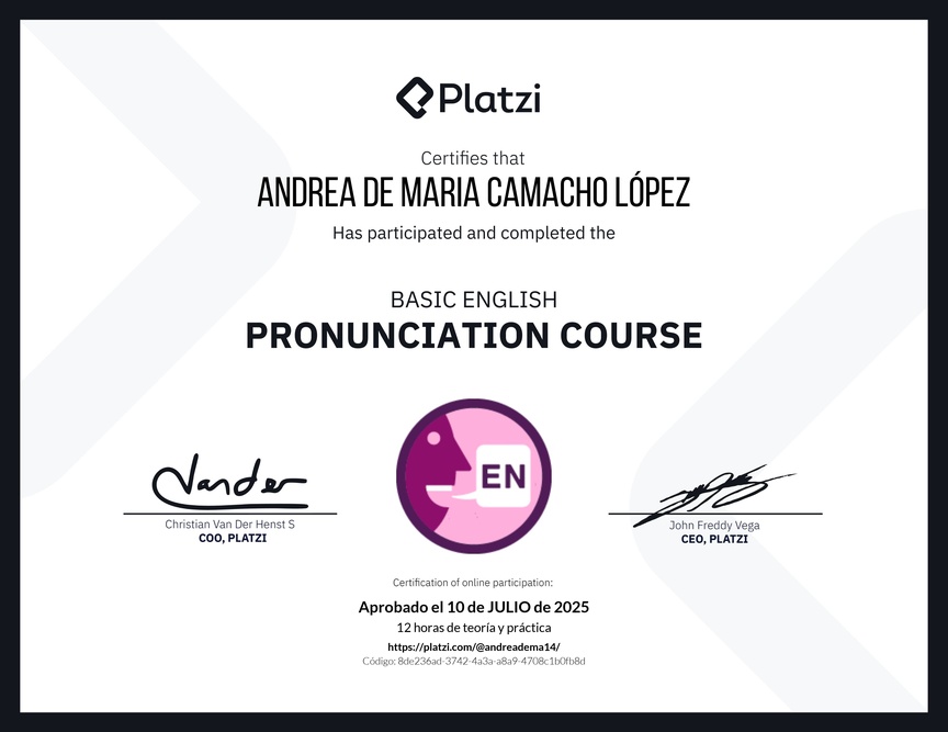 Diploma del Curso Básico de Pronunciación en Inglés