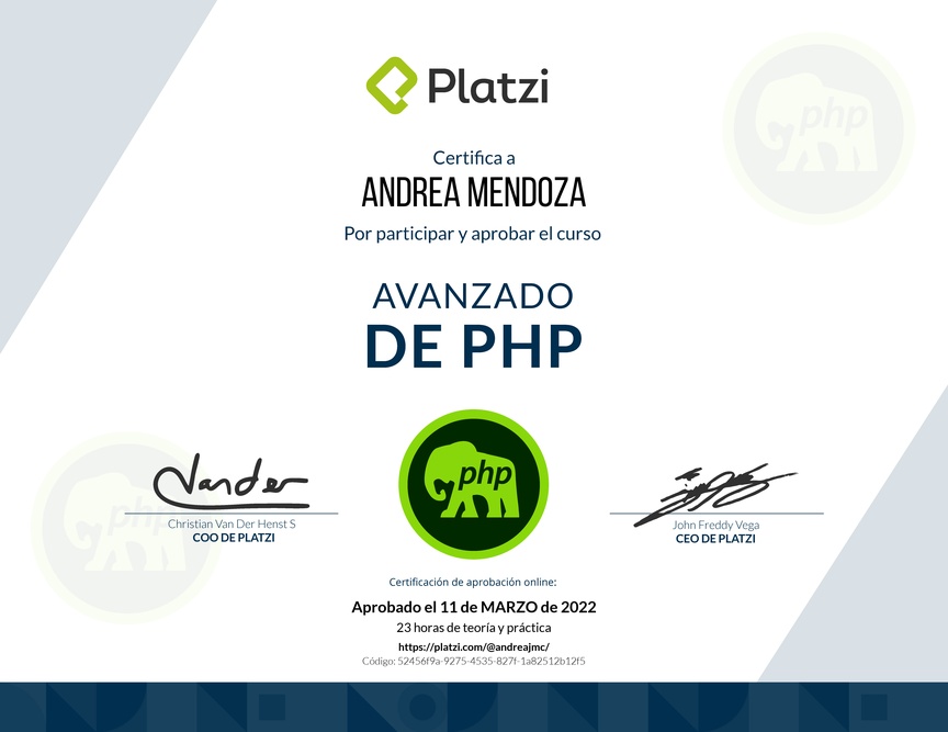 Diploma del Curso Avanzado de PHP