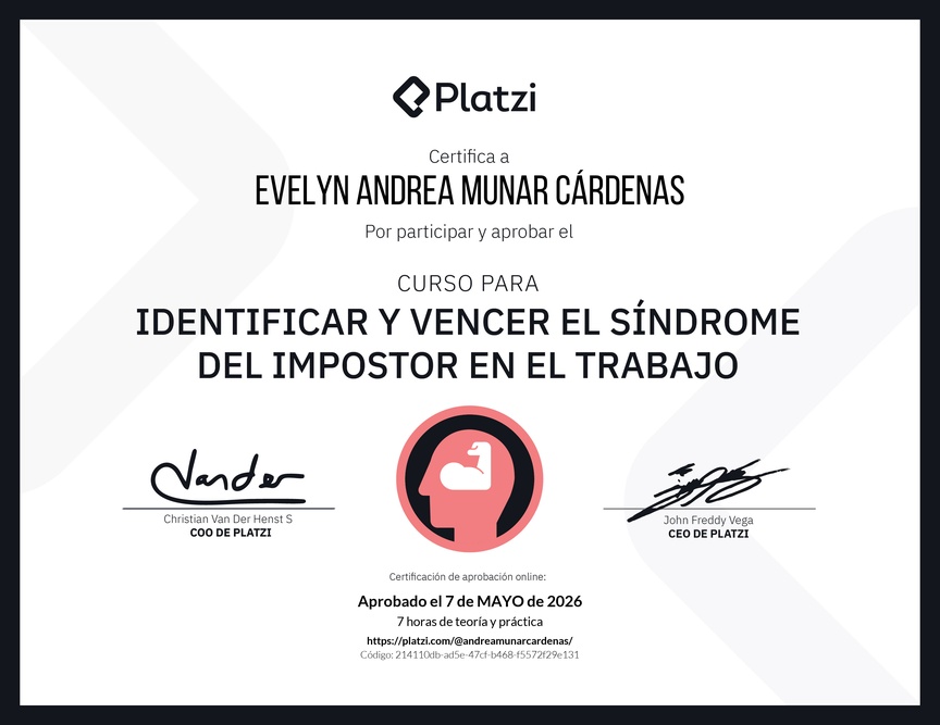 Diploma del Curso para Identificar y Vencer el Síndrome del Impostor