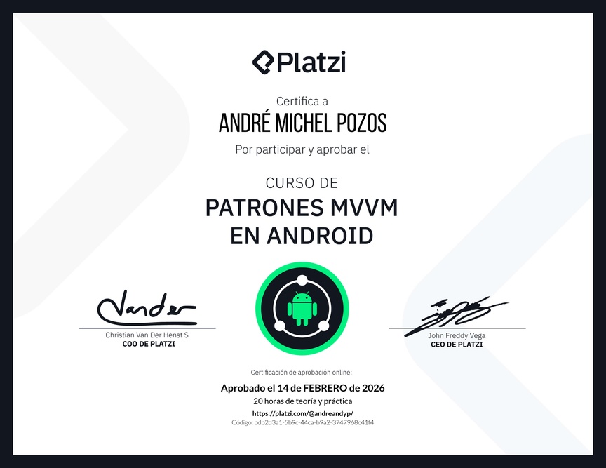 Diploma del Curso de Patrones MVVM en Android