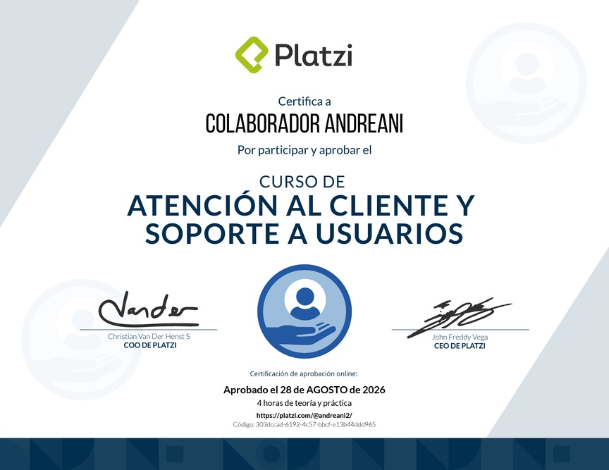 Diploma del Curso de Servicio al Cliente y Soporte a Usuarios