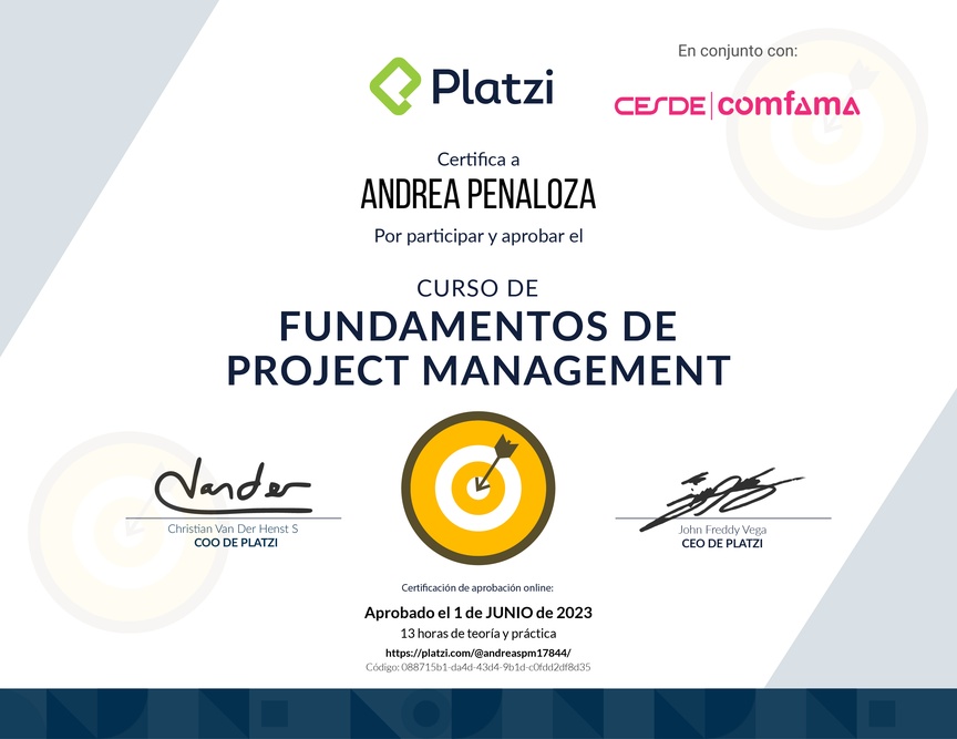 Diploma del Curso de Fundamentos de Project Management