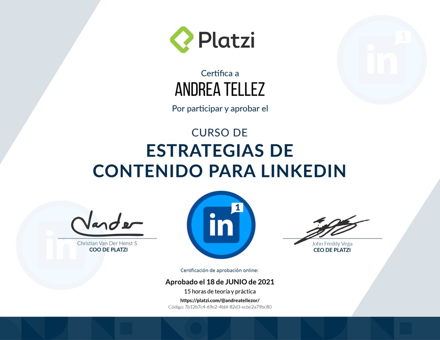 Diploma del Curso de Estrategias de Contenido para LinkedIn