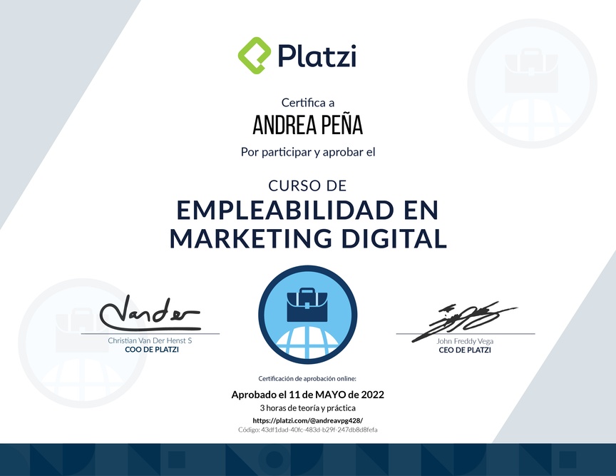 Diploma del Curso de Autoevaluación y Crecimiento en Marketing Digital