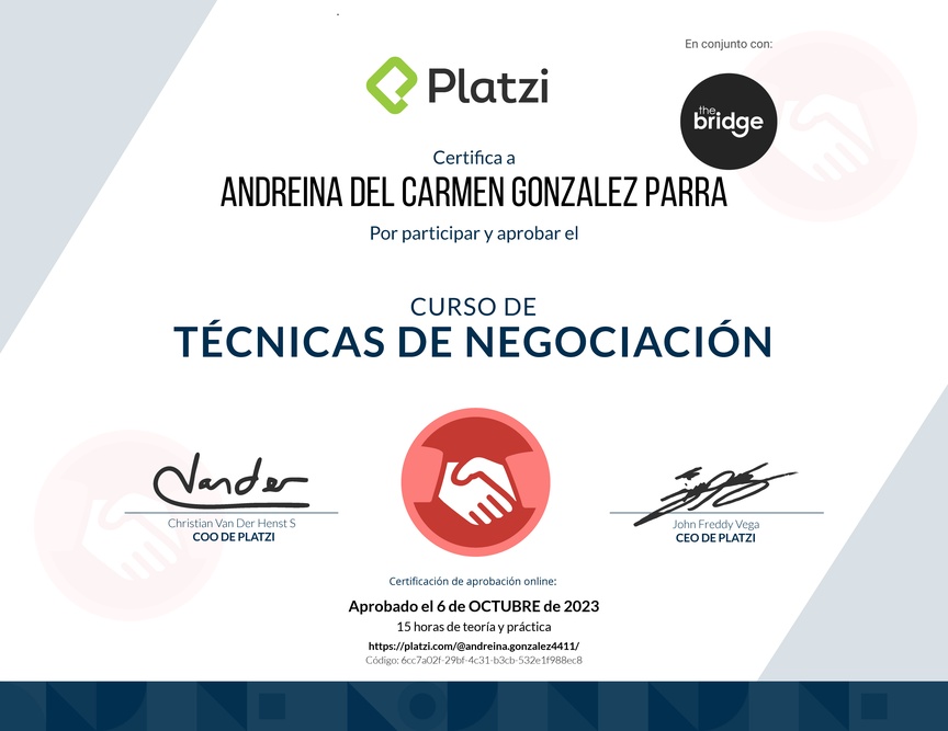 Diploma del Curso de Técnicas de Negociación